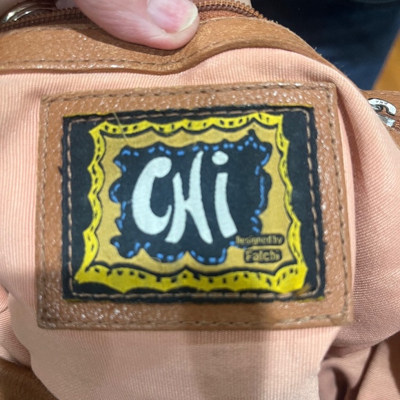 Chi Carlos Falchi Large Brown Pebbled Leather Hobo Shoulder Handbag Purse Boho - Picture 5 of 8